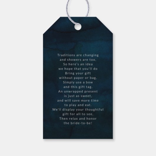 ネイビー光沢ダークブルーシルバーブライダルディスプレイシャワー ギフトタグ (裏面)