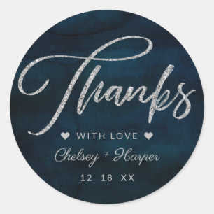 ネイビー光沢ダークブルー水の色結婚が感謝 ラウンドシール