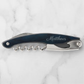 ネイビー光沢ダークブルー水の色結婚のモノグラム ソムリエナイフ (裏面)