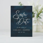 ネイビー光沢ダークブルー水色シルバーエレガント セーブザデート (スタンド正面)
