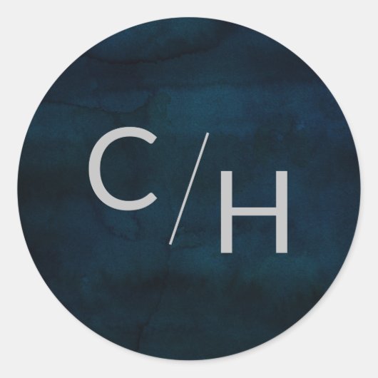 ネイビー光沢ダークブルー水色モノグラム結婚ズ ラウンドシール (正面)