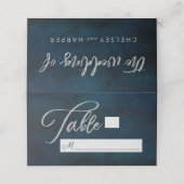 ネイビー光沢ダークブルー結婚シーティングのテーブル番号 プレイスカード (外部開封)