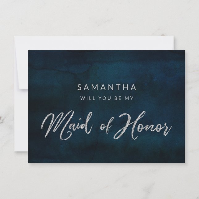 ネイビー光沢ブルーBe私のメイド・オブ・オーナー（花嫁付き添い人）提案カード (正面)