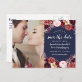 ネイビー写真マルサラ赤面Peony日付カードを保存 案内ポストカード (正面/裏面)