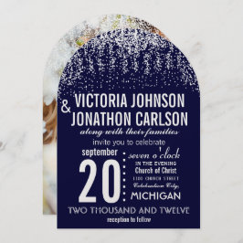 ネイビー写真紙吹雪ModernTypography 招待状