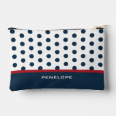 ネイビー化粧品バッグと水玉模様ストライプ、名前 アクセサリーポーチ (裏面)