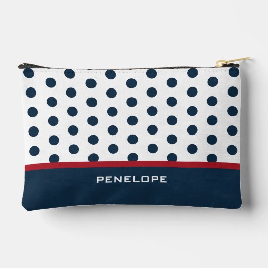 ネイビー化粧品バッグと水玉模様ストライプ、名前 アクセサリーポーチ (裏面)