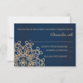 ネイビー及び金ゴールドインディアン結婚スタイル応答カード 出欠カード (裏面)