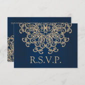 ネイビー及び金ゴールドインディアン結婚スタイル応答カード 出欠カード (正面/裏面)