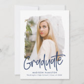 ネイビー名門私立校風のスクリプト写真卒業パーティー 招待状 (正面)