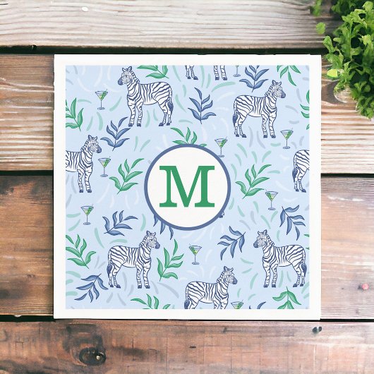 ネイビー名門私立校風のゼブラマルティニスブルーモノグラム スタンダードカクテルナプキン