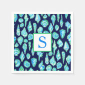 ネイビー名門私立校風のバックグランドモノグラムの貝殻 スタンダードカクテルナプキン (正面)