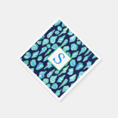 ネイビー名門私立校風のバックグランドモノグラムの貝殻 スタンダードカクテルナプキン (角)