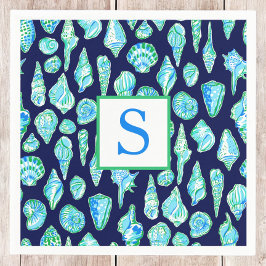 ネイビー名門私立校風のバックグランドモノグラムの貝殻 スタンダードカクテルナプキン