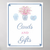 ネイビー名門私立校風のピンクカードとギフトウェディングシャワー ポスター (正面)