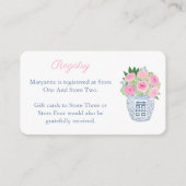 ネイビー名門私立校風のブルーとピンクのブライダルシャワー名簿 エンクロージャーカード (正面)