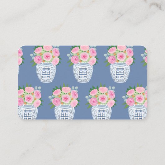 ネイビー名門私立校風のブルーとピンクのブライダルシャワー名簿 エンクロージャーカード (裏面)