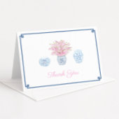 ネイビー名門私立校風のブルーとピンクジンジャージャーのベビーシャワー サンキューカード