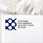 ネイビー名門私立校風のブルーホワイト水玉模様パターン ラベル (インサイチュ)