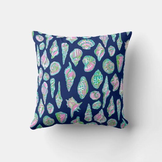 ネイビー名門私立校風のブルー背景シーサイドの貝殻 クッション (裏面)