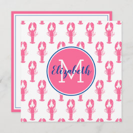 ネイビー名門私立校風のモノグラムと白のピンクのロブスター