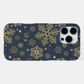 ネイビー地にゴールドの雪の結晶 iPhoneケース (裏面横)