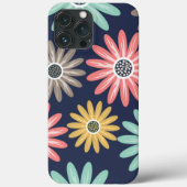 ネイビー地のカラフルデイジー フローラル柄 Case-Mate iPhoneケース (裏面)