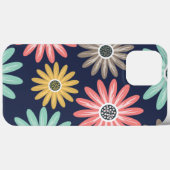 ネイビー地のカラフルデイジー フローラル柄 Case-Mate iPhoneケース (裏面 (横))