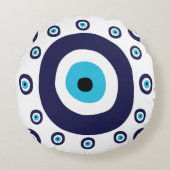 ネイビー地中海のアクアブルーナザリラックスイブアイズ ラウンドクッション (正面)