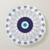 ネイビー地中海のアクアブルーラッキーアイマンダラ ラウンドクッション (裏面)