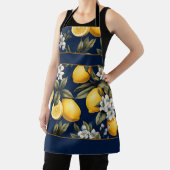 ネイビー地中海のレモンと開花 エプロン (インサイチュ)