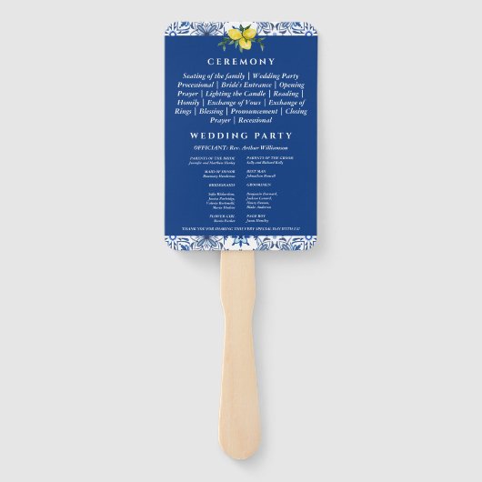 ネイビー地中海のレモンイタリアン結婚式 プログラム ハンドファン (裏面)