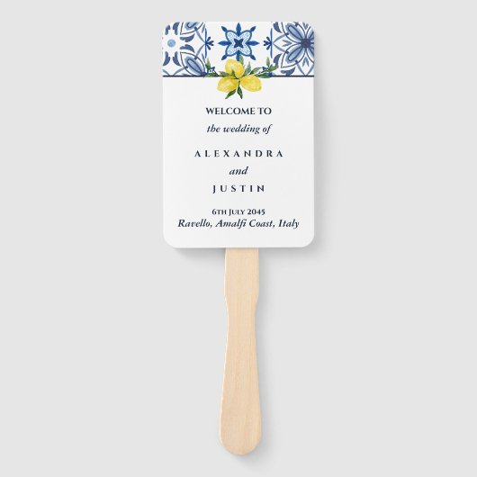 ネイビー地中海のレモンイタリアン結婚式 プログラム ハンドファン (正面)