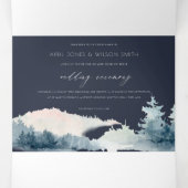 ネイビー夕暮れ青い山々パインウォーターカラー結婚ズ 三つ折り招待状 (内部中)