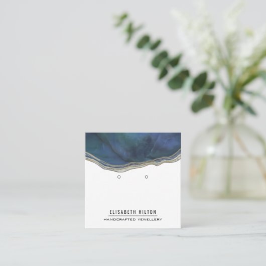 ネイビー大理石製イヤリングディスプレイ スクエア名刺 (スタンド正面)