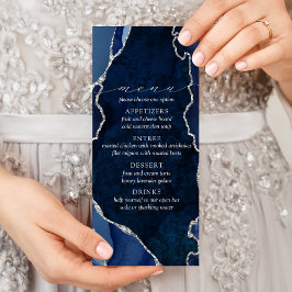 ネイビー大理石&シルバーAgate結婚のメニュー ラックカード