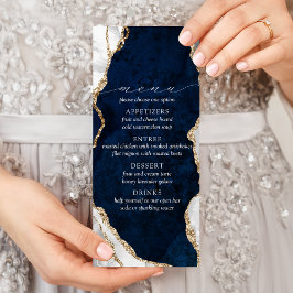 ネイビー大理石、ホワイト&金ゴールドアゲート結婚ズのメニュー ラックカード