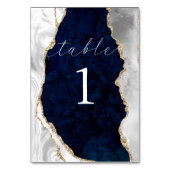 ネイビー大理石、ホワイト&金ゴールド瑪瑙テーブルカード テーブルナンバー (正面)