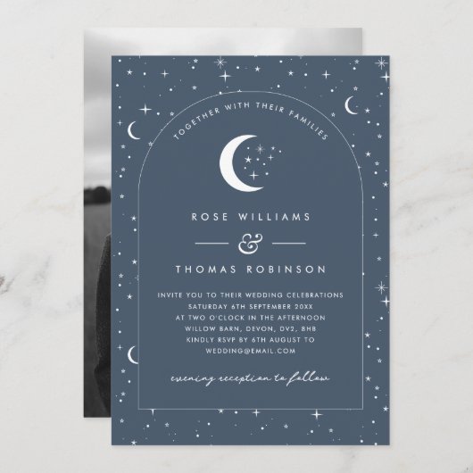 ネイビー天空アーチ結婚式招待状写真 招待状 (正面/裏面)