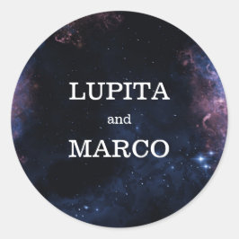 ネイビー宇宙テーマエレガントスターズ銀河系結婚ズ ラウンドシール