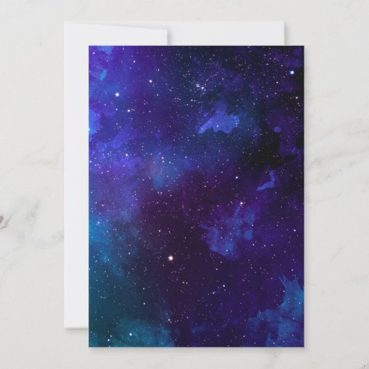 ネイビー宇宙。夜星。銀河系モダンシャワー 招待状 (裏面)