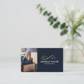 ネイビー実在プロフェッショナル不動産不動産仲介業者写真QR 名刺 (スタンド正面)