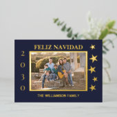 ネイビー家族写真フェリズ・ナヴィダゴールド・フォイル 箔シーズンカード (立ち正面)