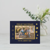 ネイビー家族写真フェリズ・ナヴィダゴールド・フォイル 箔シーズンポストカード (立ち正面)