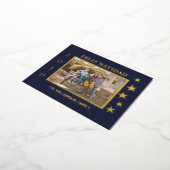 ネイビー家族写真フェリズ・ナヴィダゴールド・フォイル 箔シーズンポストカード (回転した状態)