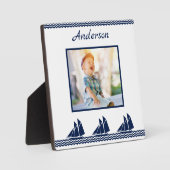 ネイビー帆船の波ブルー航海のフォトフレーム フォトプラーク (正面)