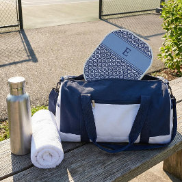 ネイビー幾何学チェック柄モノグラムデザイン ピックルボールラケット