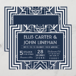 ネイビー幾何学的な結婚式の招待状 招待状