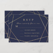 ネイビー幾何学的なRSVPカード 出欠カード (正面/裏面)