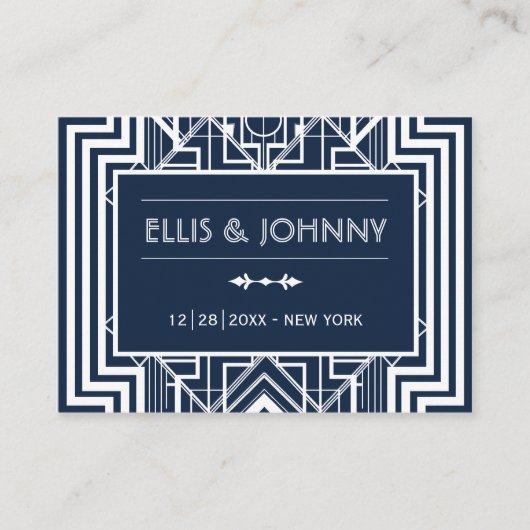 ネイビー幾何結婚座席表 プレイスカード (正面)